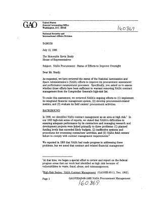 Read Online NASA Procurement: Status of Efforts to Improve Oversight - U.S. General Government Accountability Office | ePub